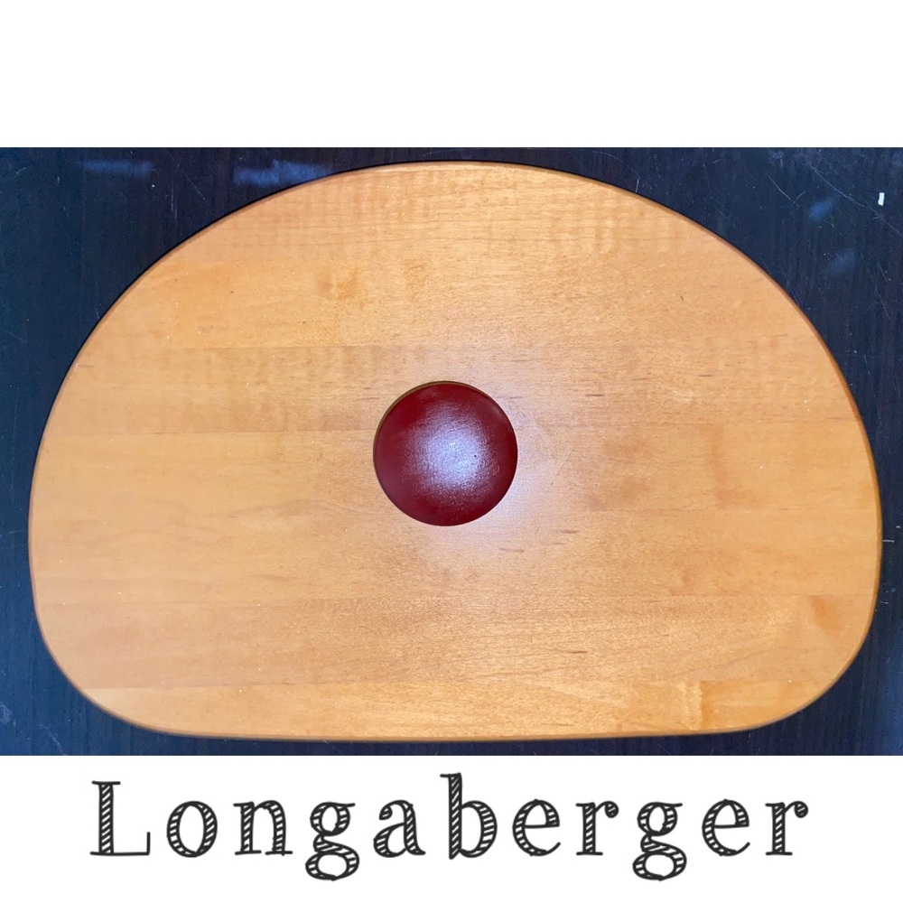 Longaberger Woodcrafts Crescent Basket Lid w/burgundy handle-EUC
